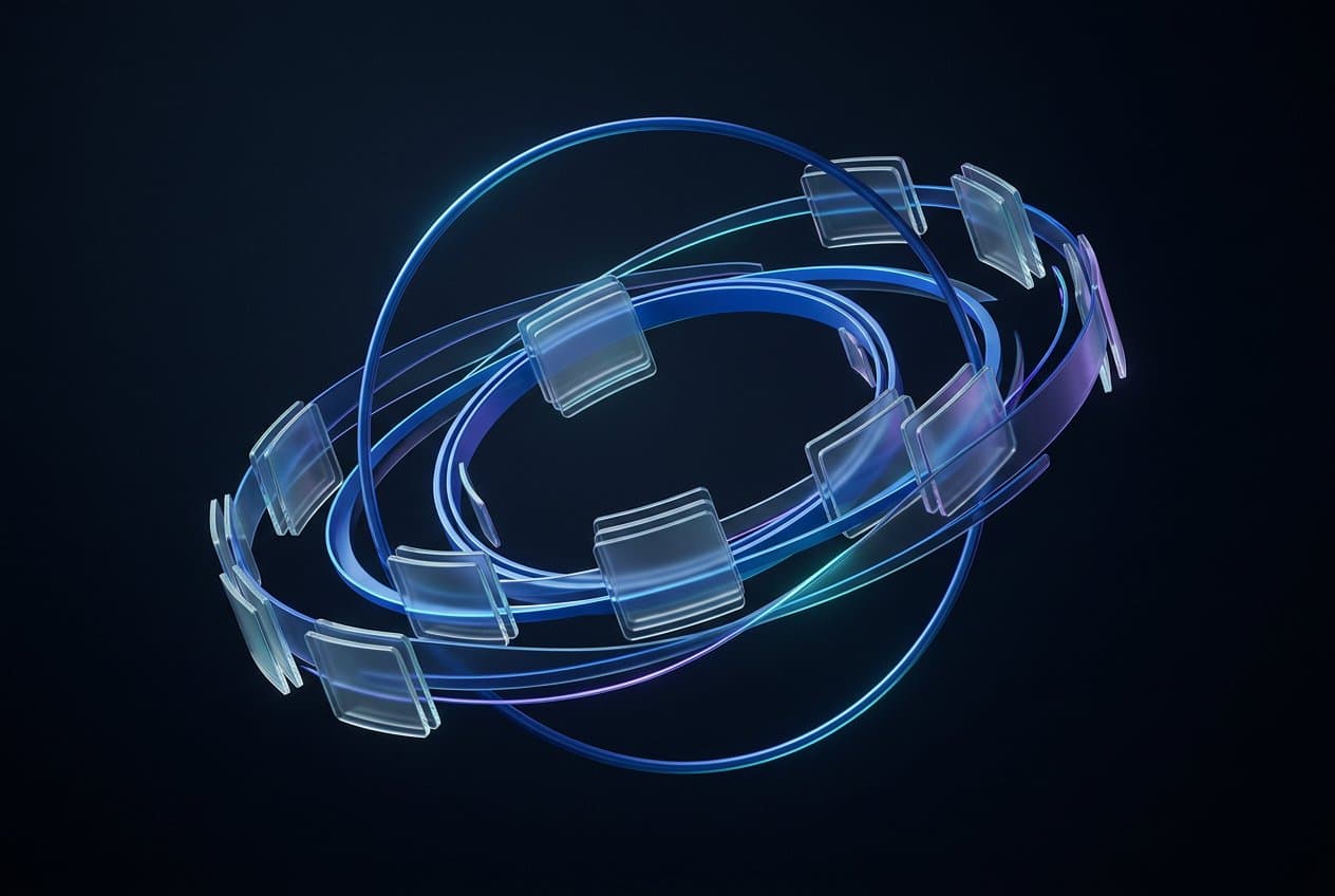 Glass content tiles moving through a connected cobalt publishing system