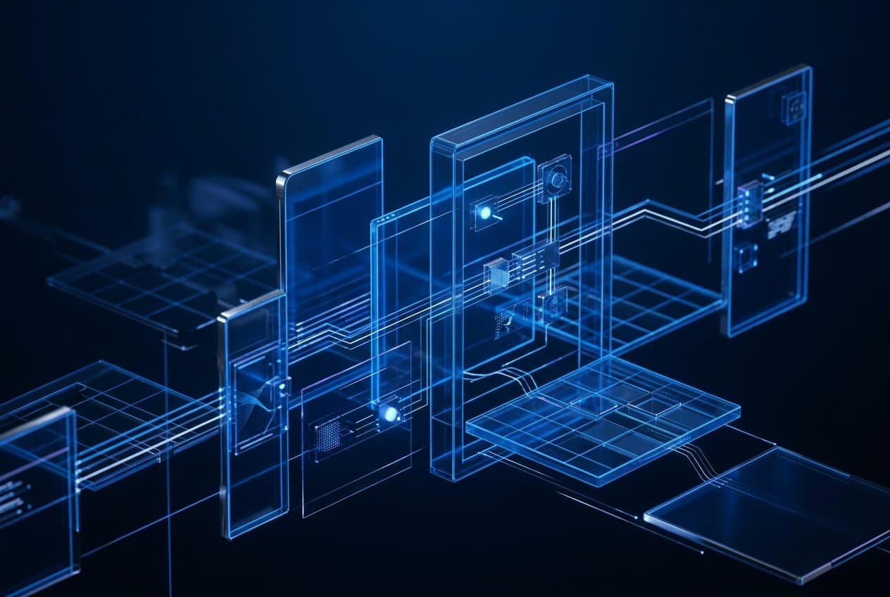 Responsive cobalt frames assembling into a structured digital architecture