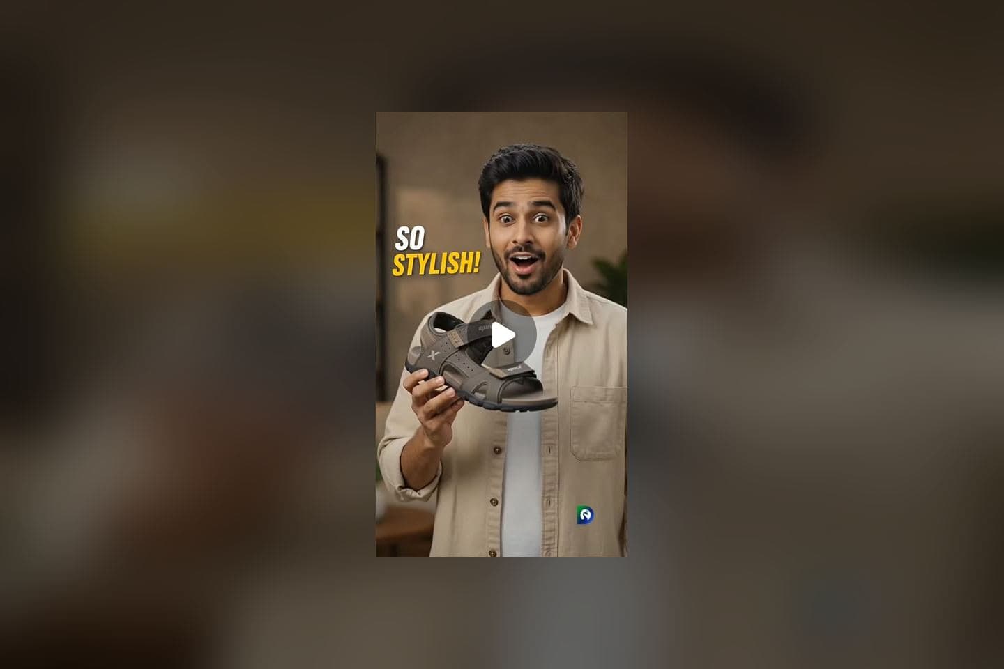 Stylish man presenting a shoe in an energetic AI-animated advert frame