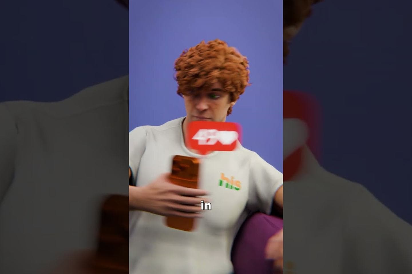 Stylised 3D character holding a phone in a soft-lit animated scene